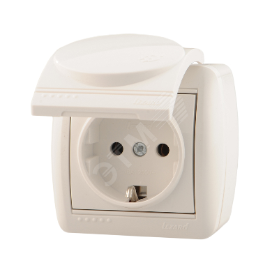 Розетка 1-м ОП Nata 16А IP20 с заземл. с защ. крышкой керамика бел. 710-0200-123