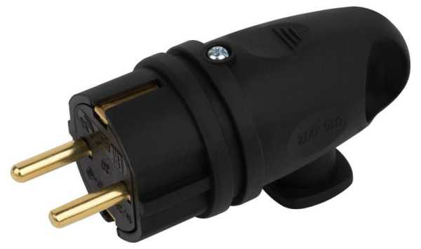 Вилка VX11-B-IP44 каучуковая c заземлением 16А IP44 с кольцом угловая черная Б0055416