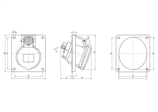 Розетка панельная с наклоном IP44 32А 3P+E+N 400В DIS4133267