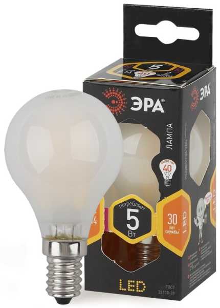 Лампочка светодиодная F-LED P45-5W-827-E14 frost Е14 / Е14 5Вт филамент шар матовый теплый белый свет Б0027929