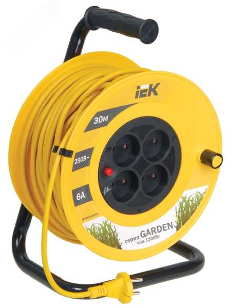 Удлинитель на катушке 4х30м без заземл. 6А IP20 Garden УК30 2х0.75 термозащита WKP23-06-04-30