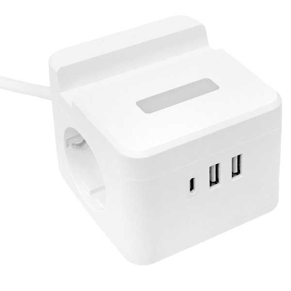 Удлинитель &amp;amp;quot;Куб&amp;amp;quot; 2х1.3м USB + 2Type C с быстрой зарядкой подставкой под телефон и ночником 1кв.мм UBA-CUB-2-FC