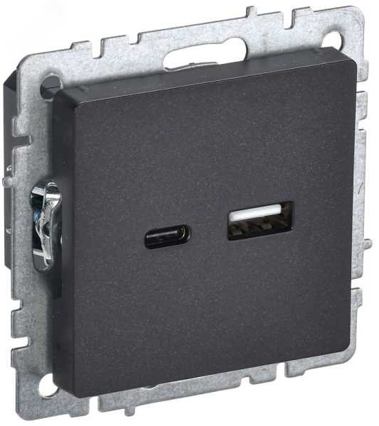 Розетка BRITE USB A+C 18Вт РЮ11-1-БрЧ черн. BR-U22-018-K02