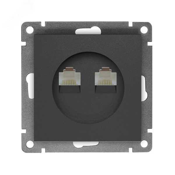 Розетка компьютерная двухместная UNIVersal серия Афина с/у, 1А, RJ45, графит (еврослот), механизм A1086-Gr