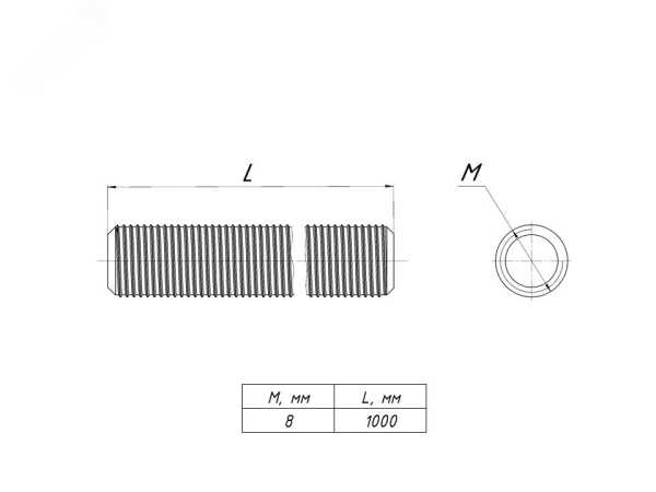 Шпилька М8x1000 shpm8x1000