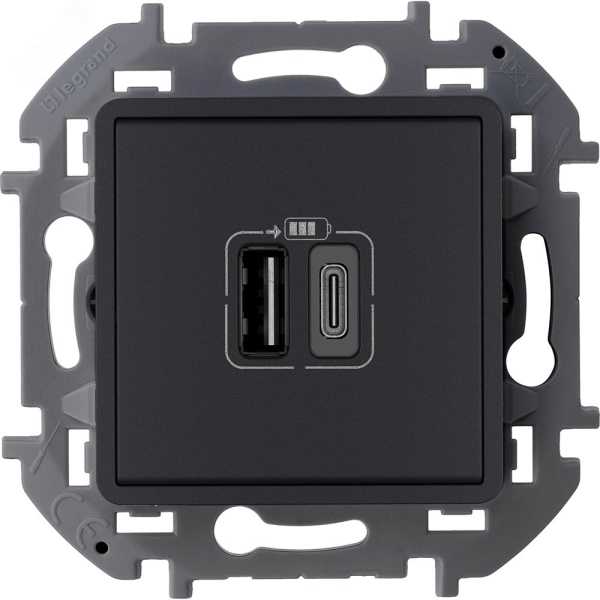 Зарядное устройство с двумя USB разьемами A C 240В/5В 3000мА INSPIRIA антрацит 673763