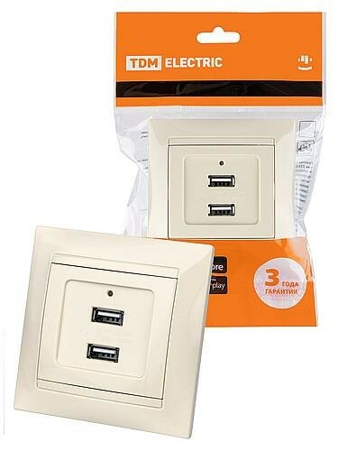 Розетка 2USB порт 2,1А 5В сл. кость &amp;amp;quot;Лама&amp;amp;quot; SQ1815-0141