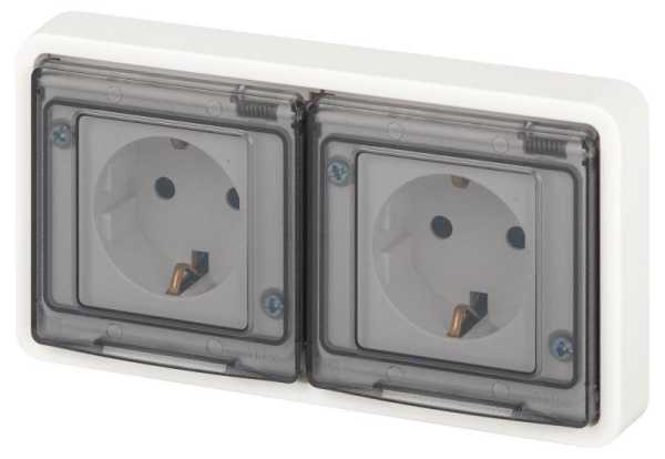 Розетка Эксперт 11-2523-01 2х2P+E гориз. IP55 16А-250В СУ бел. Эра Б0063276