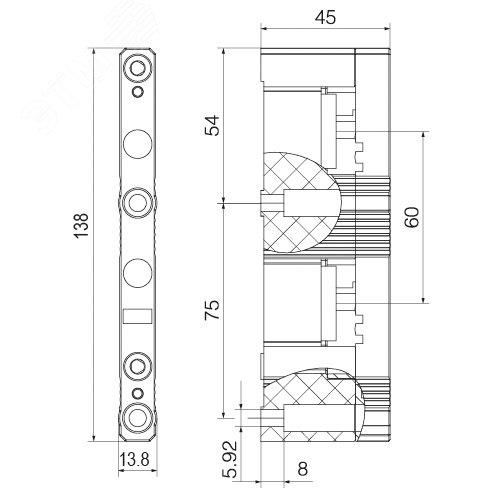 Держатель шин 12,20,30x5,10 2пол 60мм R5BBH060152P
