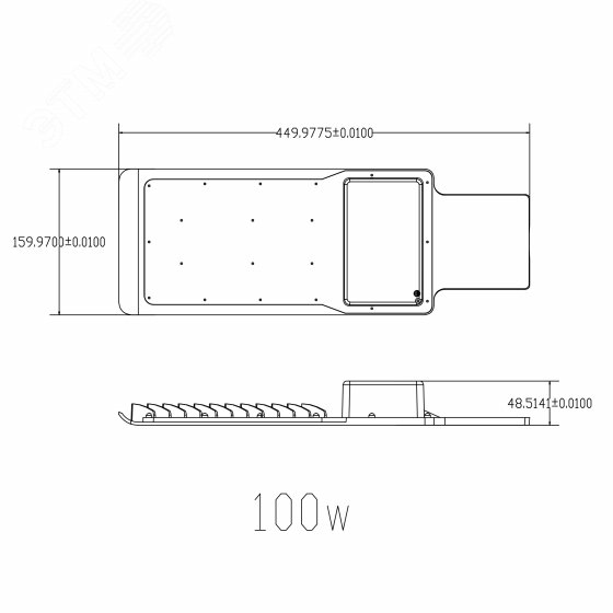 Уличный светильник SPP-503-0-30K-100 100Вт 3000K 10000Лм IP65 КСС &amp;amp;quot;Ш-с&amp;amp;quot; DOB-SMD 48мм Б0051838