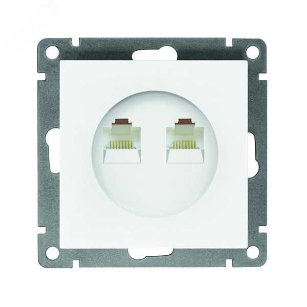 Розетка компьютерная двухместная UNIVersal серия Афина с/у, 1А, RJ45, белая (еврослот), механизм A1086