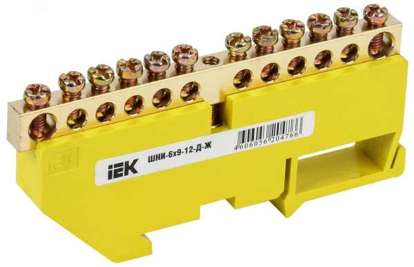 Шина PE &amp;amp;quot;земля&amp;amp;quot; на DIN-изоляторе ШНИ-6х9-12-Д-Ж IEK YNN10-69-12D-K05
