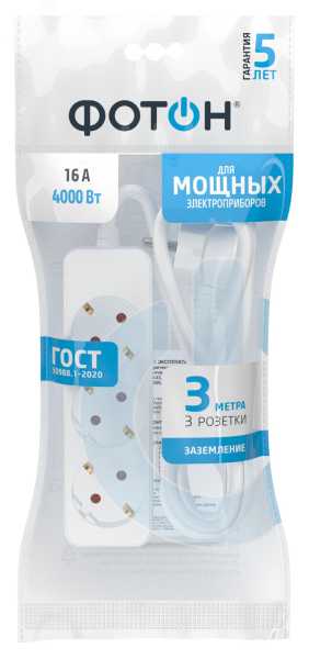 Удлинитель сетевой 16-33Е [1х3], 3м, 16А, с заземл, Белый 11848
