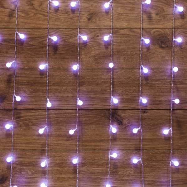 Гирлянда светодиодная &amp;amp;quot;Светодиодный Дождь&amp;amp;quot; 1.5х1.5м 144LED бел. 12Вт 230В IP20 с насадками шарики свечение с динамикой провод прозр. 235-045