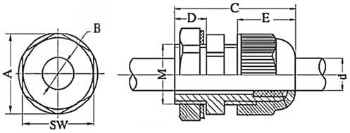 Зажим кабельный с контргайкой, IP68, PG21, д.13 - 18мм 53000R