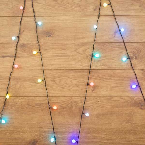 Гирлянда светодиодная &amp;amp;quot;Шарики&amp;amp;quot; 5м d18мм 30LED RGB 3.6Вт 220-240В IP20 провод ПВХ темн. зел. 303-549