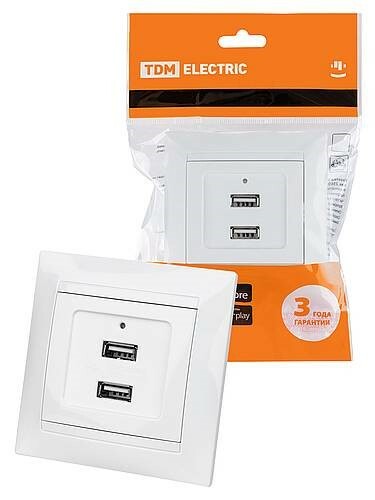 Розетка 2USB порт 2,1А 5В белая &amp;amp;quot;Лама&amp;amp;quot; SQ1815-0041
