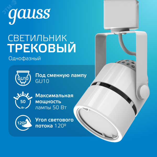 Светильник светодиодный трековый Track GU10 IP20 ДПО цилиндр 1ф бел. TR012