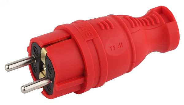 Вилка прямая V8-RED-IP44 16А IP44 з/з каучук красн. Б0044547