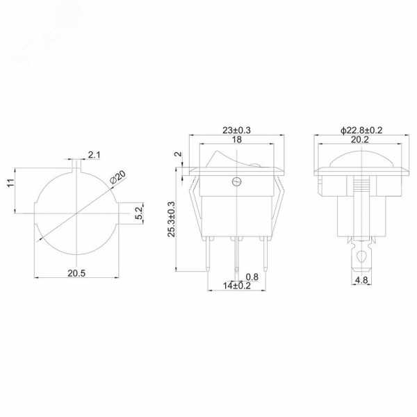 Выключатель клавишный круглый 12V 20А (3с) ON-OFF черный с зеленой подсветкой (RWB-215, MIRS-101Е-8С/D) 36-2583