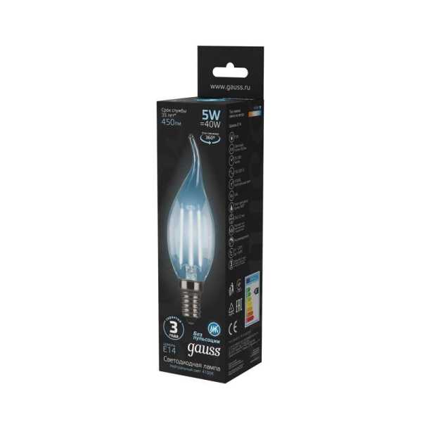 Лампа светодиодная филаментная Black Filament 5Вт свеча на ветру 4100К нейтр. бел. E14 450лм 104801205