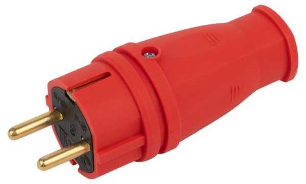 Вилка VX10-R-IP44 каучуковая c заземлением 16А IP44 прямая красная Б0055415