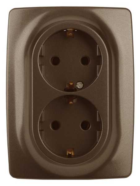 12-2106-13 Розетка 2X2P+E Schuko, 16A-250В, IP20, 2, бронза (10/100/1600) Б0031235