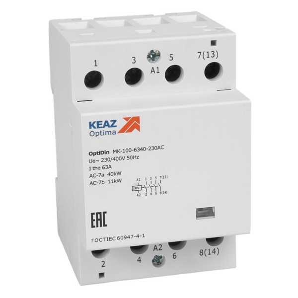 Контактор 230В AC 2НО 2НЗ 63А OptiDin MK-100-6322-230AC 321215