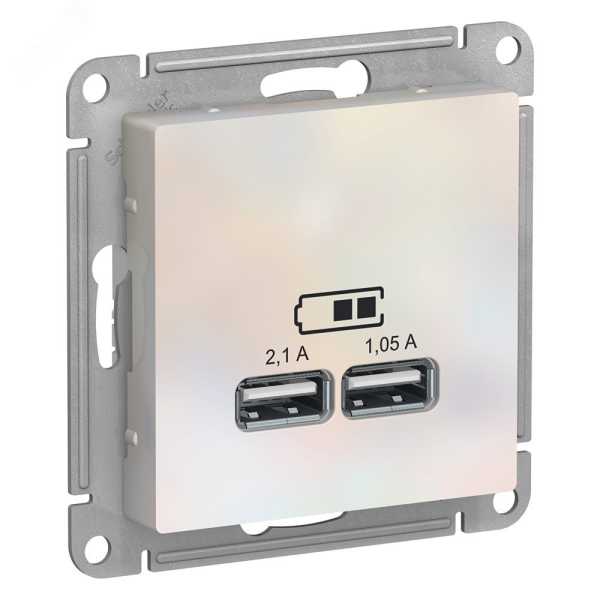 Розетка USB AtlasDesign тип A+A 5В 1х2.1А 2х1.05А механизм жемчуж. SE ATN000433