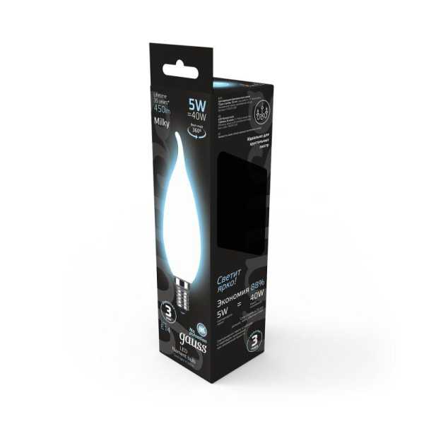 Лампа светодиодная филаментная Black Filament 5Вт свеча на ветру матовая 4100К нейтр. бел. E14 450лм 104201205