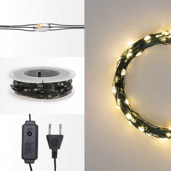 Гирлянда &amp;amp;quot;Роса&amp;amp;quot; 30м 300LED тепл. бел. IP20 230В с контроллером провод зел. 303-276