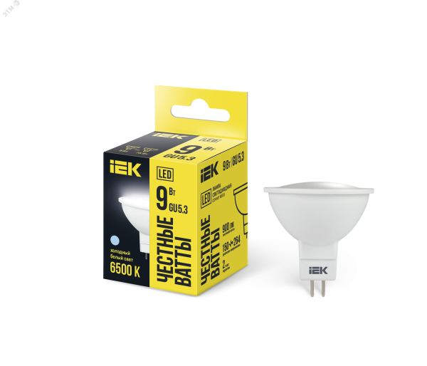 Лампа светодиодная MR16 софит 9Вт 230В 6500К GU5.3 IEK LLE-MR16-9-230-65-GU5