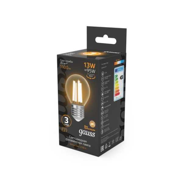 Лампа светодиодная филаментная Black Filament 13Вт P45 шар 2700К тепл. бел. E27 1100лм 105802113