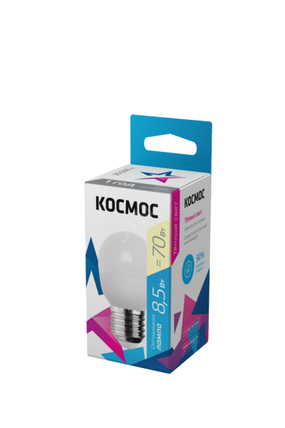 Лампа светодиодная 8.5Вт шар 3000К тепл. бел. E27 220В КОСМОС LkecLED8.5wGL45E2730