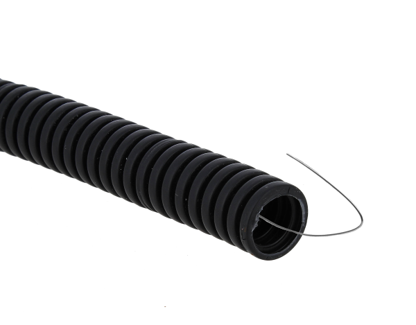 Труба гофрированная ПВХ d20мм с протяжкой черн. (уп.100м) Plast tg-z-20-100-black