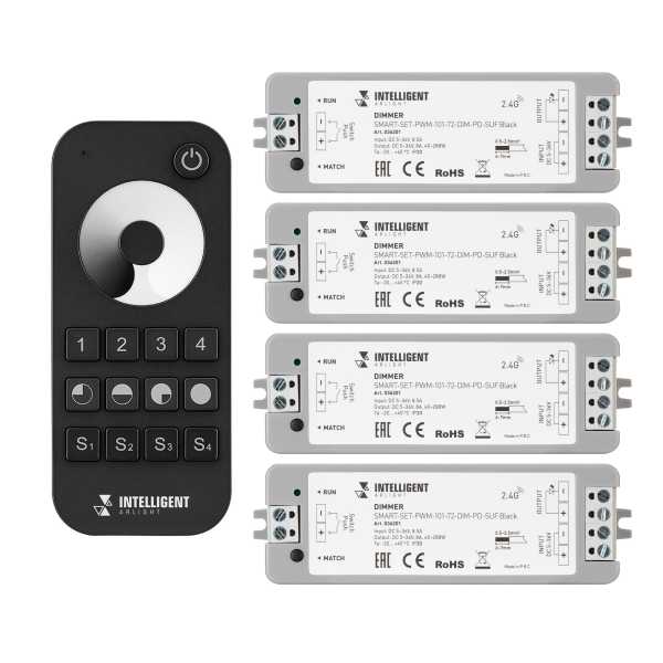 INTELLIGENT ARLIGHT Диммер SMART-SET-PWM-101-72-DIM-PD-SUF Black (5-36V, 1x8A, x4, ПДУ 13кн, 2.4G) 036201