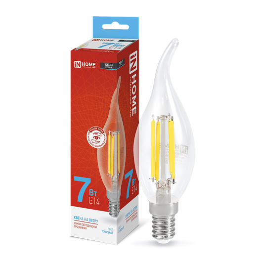 Лампа светодиодная LED-СВЕЧА НА ВЕТРУ-deco 7Вт свеча на ветру прозрачная 6500К холод. бел. E14 810лм 230В 4690612034997
