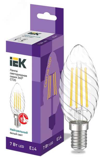Лампа LED CT35 свеча вит. 7Вт 230В 4000К E14 серия 360° LLF-CT35-7-230-40-E14-CL