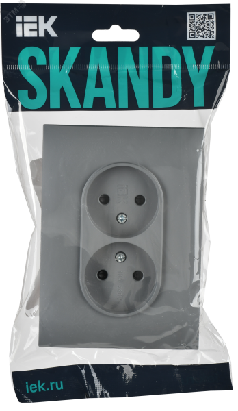 SKANDY Розетка 2-местная без заземления с защитными шторками 10А в сборе SK-R09Gr серый IEK SK-R23-10-K03-F