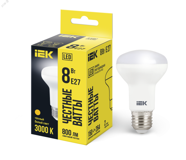 Лампа LED R63 рефлектор 8Вт 230В 3000К E27 LLE-R63-8-230-30-E27
