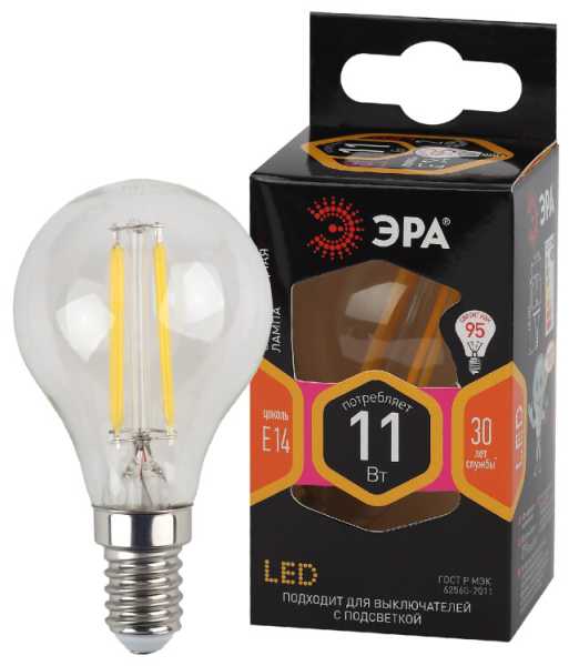 Лампа светодиодная филаментная F-LED P45-11w-827-E14 P45 11Вт шар E14 тепл. бел. Б0047012