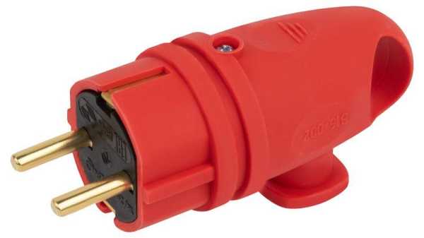 Вилка VX11-R-IP44 каучуковая c заземлением 16А IP44 с кольцом угловая красная Б0055417