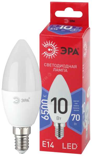Лампа светодиодная RED LINE LED B35-10W-865-E14 R 10Вт B35 свеча 6500К холод. бел. E14 Б0045337