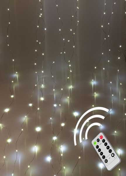 Гирлянда светодиодная &amp;amp;quot;Дождь&amp;amp;quot; 3х3м 300LED с крючками для крепления тепл. бел. 8 режимов мигания питание от USB 5В пульт ДУ КОСМОС KOC_CUR-U103