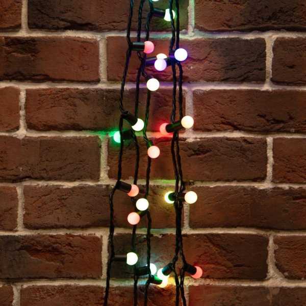 Гирлянда светодиодная &amp;amp;quot;Мультишарики&amp;amp;quot; 20м d17.5мм 200LED RGB 16Вт 220-240В IP65 провод ПВХ черн. (нужен шнур питания 303-500) 303-509