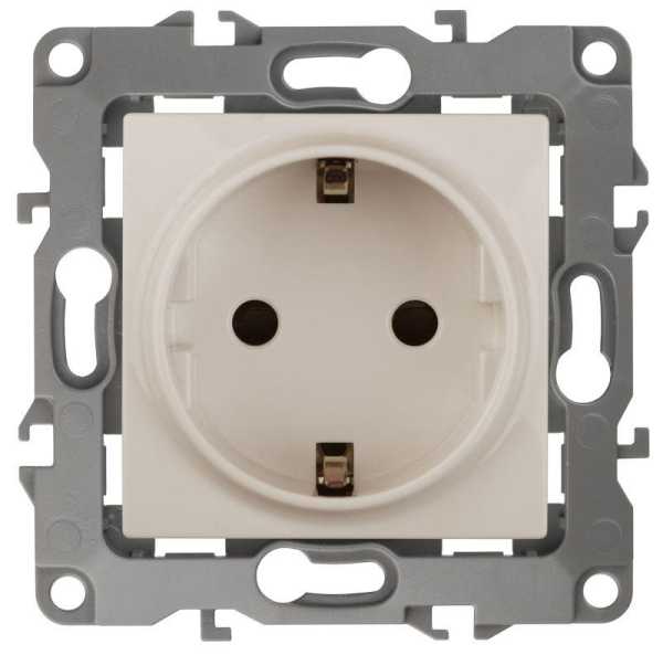 12-2102-02 Розетка 2P+E Schuko со шторками, 16A-250В, IP20, 2, слоновая кость (10/100/2800) Б0014688