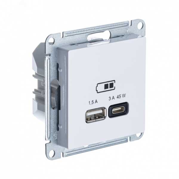 ATLASDESIGN USB РОЗЕТКА A + тип-C 45W высокоскор.заряд. QC, PD, механизм, БЕЛЫЙ ATN000129