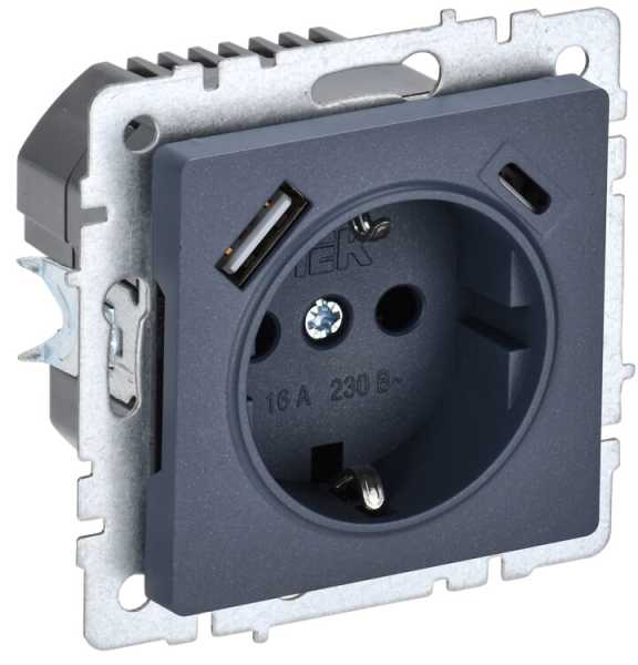 BRITE Роз. с з/к/ш 16А с USB A+C 18Вт РЮш11-1-БрМ мар. BR-R14-16-U22-018-K35