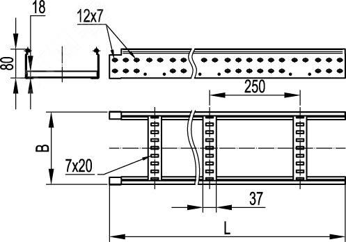 Лоток лестничный 80х200 L=3000мм горячеоцинкованный LL8020HDZ