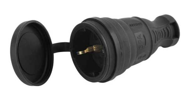 Разъем каучуковый с заземл. прям. 16А IP44 черн. Б0044541